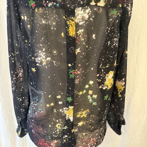 Sheer Black Button Down Celestial Top By Red Snap Size Small Stars Space Artsy - Picture 5 of 15
